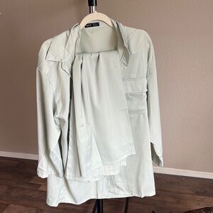 Light Green Blazer with Scarf